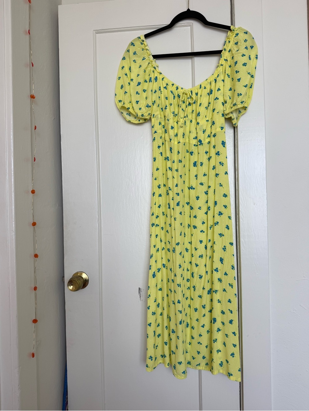 Faithfull the Brand Yellow Midi Dress with Green Floral Print